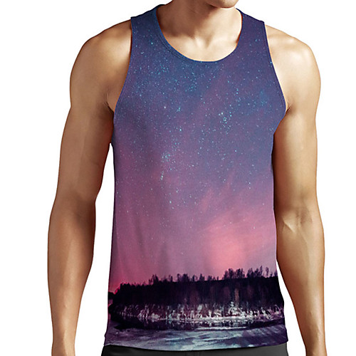 

Men's Unisex Tank Top Undershirt 3D Print Galaxy Graphic Prints Plus Size Print Sleeveless Casual Tops Basic Designer Big and Tall Light Purple