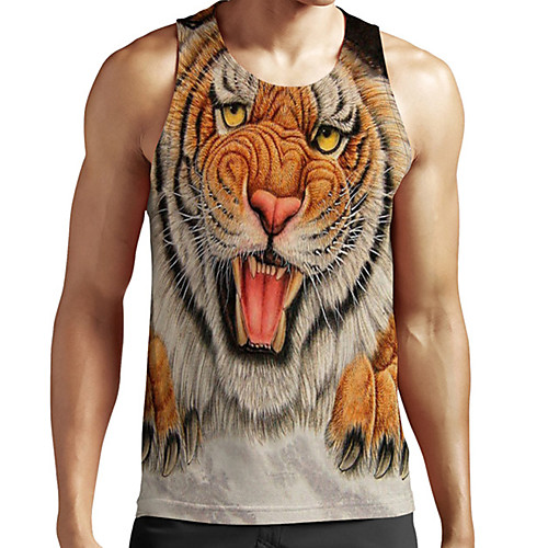 

Men's Unisex Tank Top Undershirt 3D Print Graphic Prints Tiger Animal Plus Size Print Sleeveless Casual Tops Basic Fashion Designer Breathable Yellow