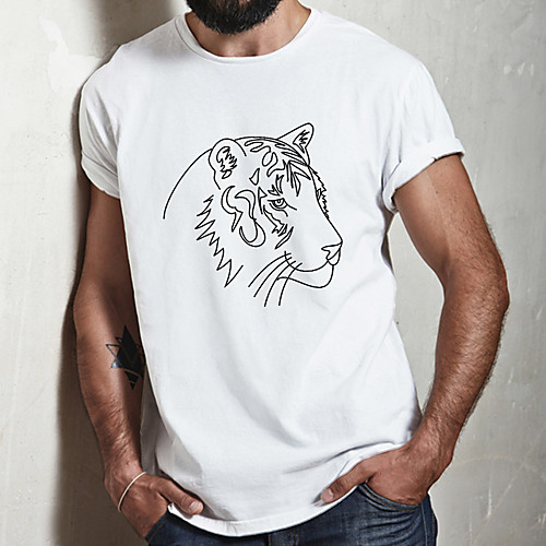 

Men's Unisex Tee T shirt Hot Stamping Graphic Prints Tiger Animal Plus Size Print Short Sleeve Casual Tops Cotton Basic Fashion Designer Big and Tall White