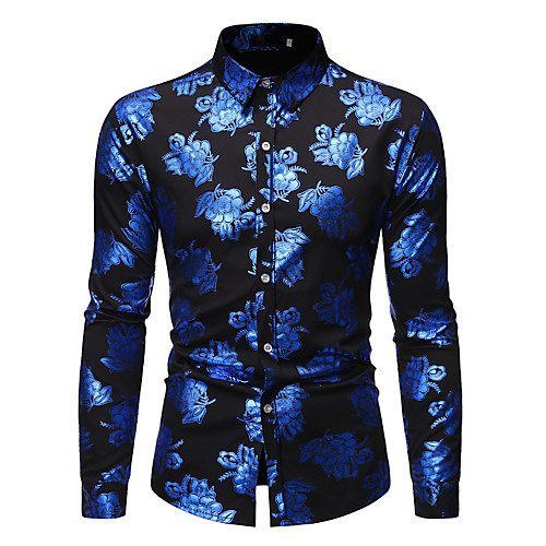 

Men's Shirt Other Prints Floral Graphic Prints Long Sleeve Street Tops Business Elegant Soft Breathable Black