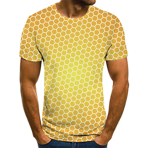 

Men's Unisex Tee T shirt 3D Print Graphic Prints Geometry Plus Size Print Short Sleeve Casual Tops Basic Fashion Designer Big and Tall Yellow