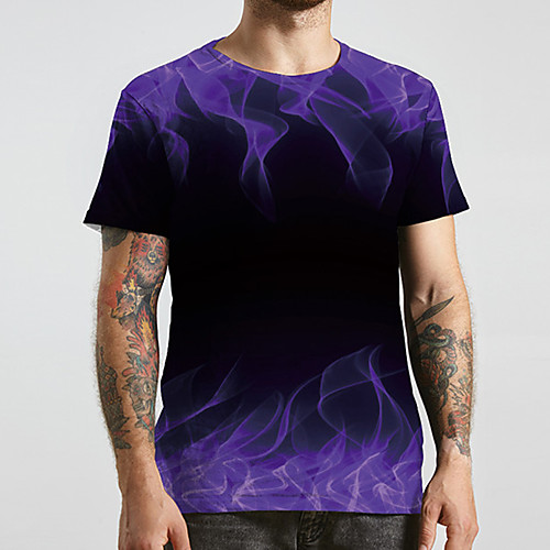 

Men's Unisex Tee T shirt 3D Print Color Block Graphic Prints Plus Size Print Short Sleeve Casual Tops Basic Designer Big and Tall Purple