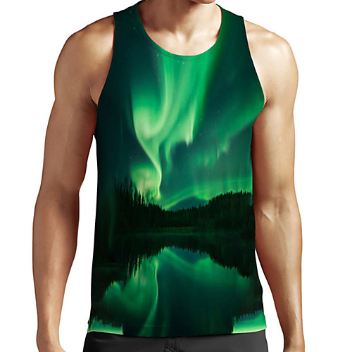 

Men's Unisex Tank Top Undershirt 3D Print Scenery Graphic Prints Plus Size Print Sleeveless Casual Tops Basic Fashion Designer Breathable Green