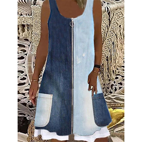 

Women's A Line Dress Knee Length Dress Blue Green White Brown Sleeveless Floral Print Spring Summer Round Neck Casual / Daily 2021 S M L XL XXL XXXL