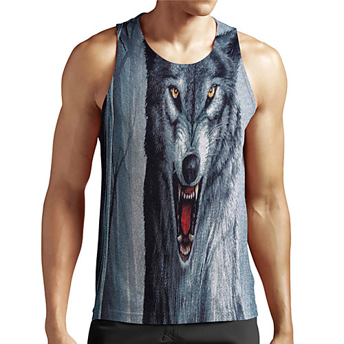 

Men's Unisex Tank Top Undershirt 3D Print Graphic Prints Wolf Plus Size Print Sleeveless Casual Tops Basic Designer Big and Tall Gray