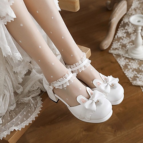 

Women's Lolita Shoes Chunky Heel Round Toe PU Synthetics White Black Pink