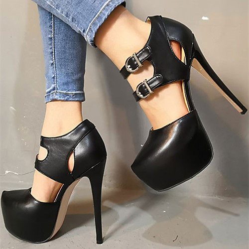 

Women's Heels Stiletto Heel Round Toe PU Buckle Solid Colored Black