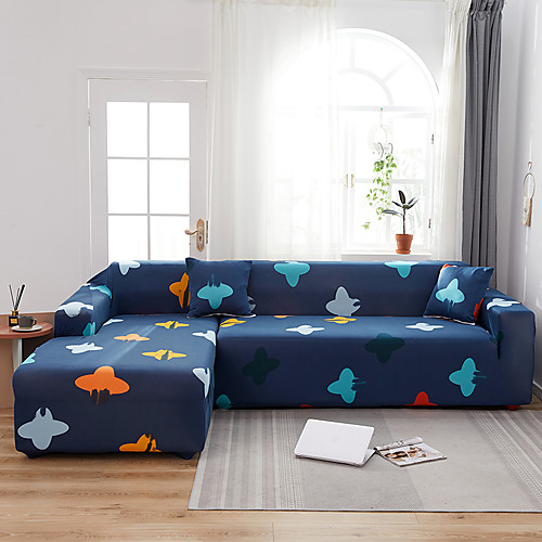 

Cartoon Aircraft Print Dustproof All-powerful Slipcovers Stretch L Shape Sofa Cover Super Soft Fabric Couch Cover Sofa Furniture Protector with One Free Boster Case