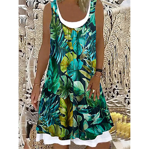 

Women's A Line Dress Knee Length Dress Blue khaki Green off-white Navy Blue Sleeveless Print Spring Summer Casual / Daily 2021 S M L XL XXL XXXL