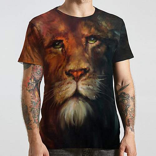

Men's Unisex Tee T shirt 3D Print Graphic Prints Lion Animal Plus Size Print Short Sleeve Casual Tops Fashion Designer Big and Tall Black