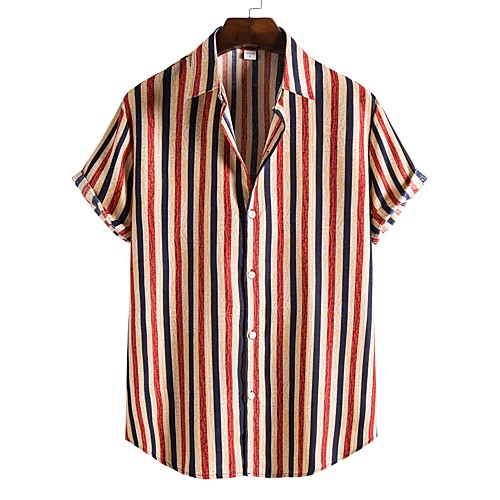 

Men's Shirt Other Prints Striped Color Block Plus Size Print Short Sleeve Going out Tops Tropical Beach Classic Collar Green Red