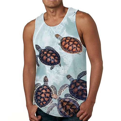 

Men's Tank Top Undershirt 3D Print Graphic Prints Tortoise Print Sleeveless Daily Tops Casual Designer Big and Tall Blue