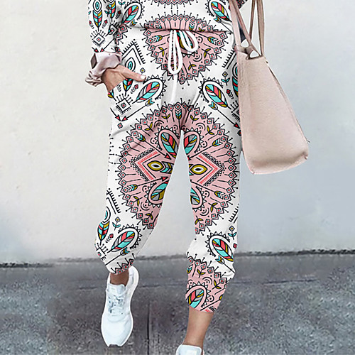 

Women's Basic Soft Comfort Going out Gym Palazzo Pants Graphic Paisley Full Length Pocket Elastic Drawstring Design Print Blushing Pink