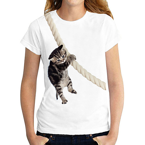 

Women's 3D Cat T shirt Cat 3D Print Round Neck Tops Basic Basic Top White