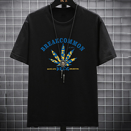 

Men's Unisex Tee T shirt Hot Stamping Graphic Prints Leaves Letter Plus Size Print Short Sleeve Casual Tops Cotton Basic Fashion Designer Big and Tall White Black Light gray