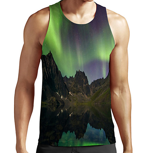 

Men's Unisex Tank Top Undershirt 3D Print Scenery Graphic Prints Plus Size Print Sleeveless Casual Tops Basic Fashion Designer Breathable Green
