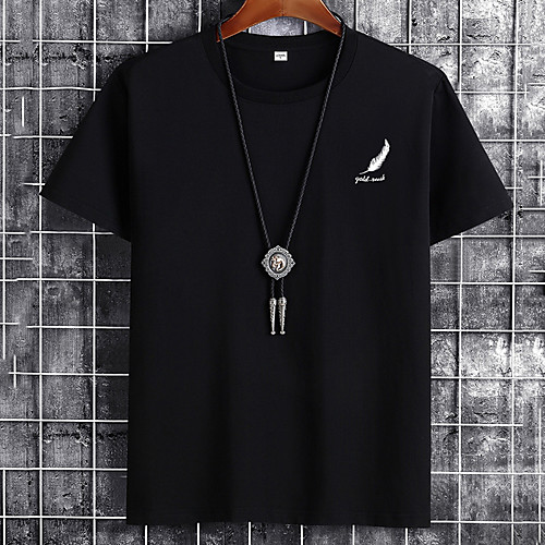 

Men's Unisex Tee T shirt Hot Stamping Graphic Prints Feather Letter Plus Size Print Short Sleeve Casual Tops Cotton Basic Fashion Designer Big and Tall White Black Khaki