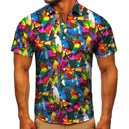 

Men's Shirt 3D Print Graphic Prints Bird Button-Down Short Sleeve Street Tops Casual Fashion Classic Breathable Rainbow