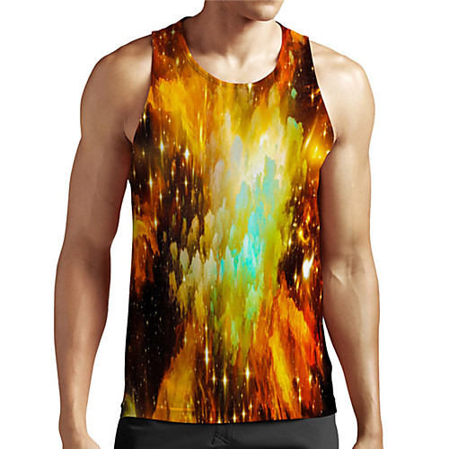 

Men's Unisex Tank Top Undershirt 3D Print Galaxy Graphic Prints Plus Size Print Sleeveless Casual Tops Basic Designer Big and Tall Gold