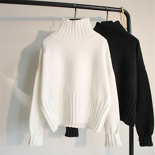 

turtleneck loose half high neck black long-sleeved bottoming shirt outer wear lazy style short white sweater women autumn and winter