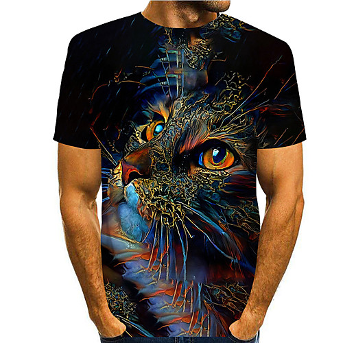 

Men's Tee T shirt 3D Print Cat Graphic Prints Print Short Sleeve Daily Tops Casual Designer Big and Tall Black