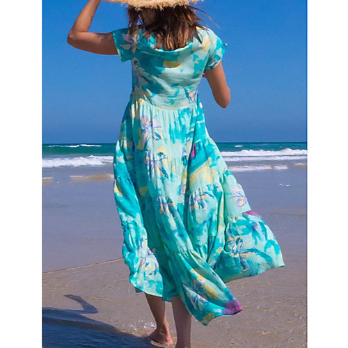 

Women's Swing Dress Midi Dress Main color Green Short Sleeve Pattern Spring Summer Casual / Daily 2021 S M L XL XXL XXXL