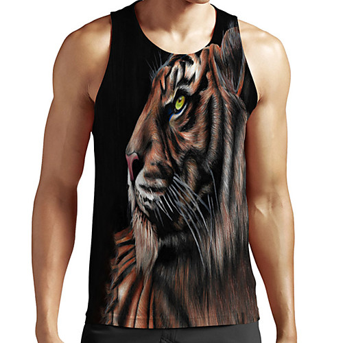 

Men's Unisex Tank Top Undershirt 3D Print Graphic Prints Tiger Animal Plus Size Print Sleeveless Casual Tops Basic Fashion Designer Breathable Black