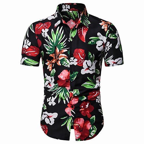 

Men's Shirt Other Prints Floral Short Sleeve Casual Tops Casual Black