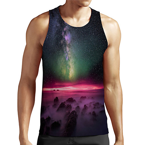

Men's Unisex Tank Top Undershirt 3D Print Galaxy Graphic Prints Plus Size Print Sleeveless Casual Tops Basic Designer Big and Tall Purple