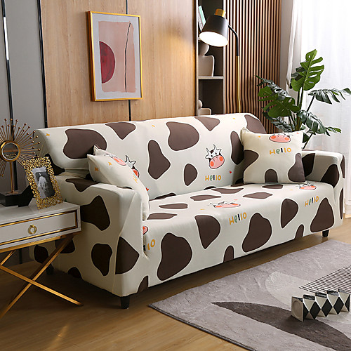 

Cow Sofa Cover 1-Piece Couch Cover Fit for 1-4 Seater L-shape Couch Soft Stretch Slipcover Spandex Jacquard Fabric Easy to Install(1 Free Cushion Cover)