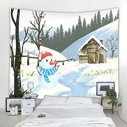 

Wall Tapestry Wall Hanging Art Deco Blanket Curtain Hanging at Home Bedroom Living Room Decoration Winter Snowman Snow Scene