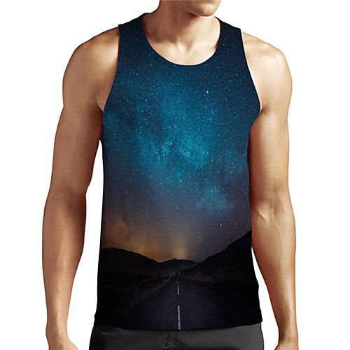 

Men's Unisex Tank Top Undershirt 3D Print Galaxy Graphic Prints Plus Size Print Sleeveless Casual Tops Basic Designer Big and Tall Blue