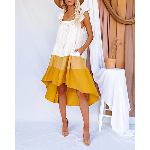 

Women's Swing Dress Knee Length Dress Blue Yellow Sleeveless Stripes Spring Summer Casual / Daily 2021 S M L XL