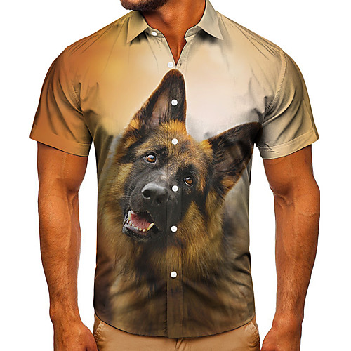

Men's Shirt 3D Print Dog Graphic Prints Button-Down Short Sleeve Street Tops Casual Fashion Classic Breathable Yellow