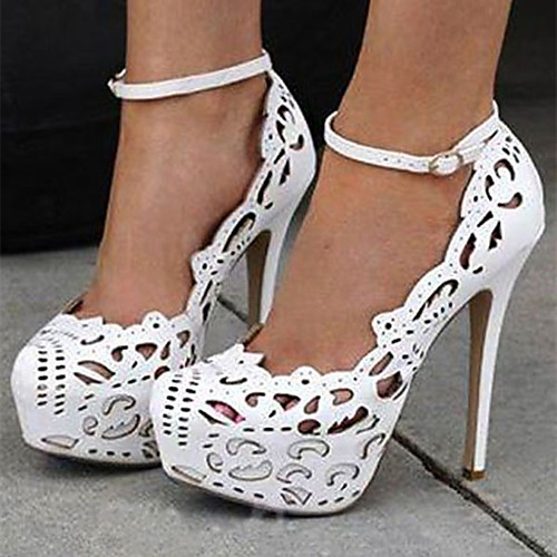 

Women's Heels Stiletto Heel Round Toe PU Lace-up White