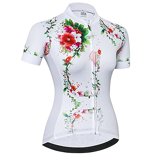 

21Grams Women's Short Sleeve Cycling Jersey Summer Spandex Polyester White Floral Botanical Bike Jersey Top Mountain Bike MTB Road Bike Cycling Quick Dry Moisture Wicking Breathable Sports Clothing