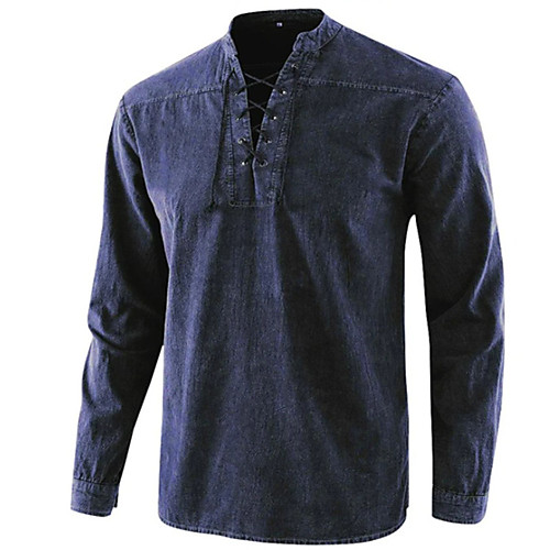 

Men's Shirt Plain Long Sleeve Casual Tops Cotton Simple Casual Breathable Comfortable Gray / Navy Blue Wine / Stand Collar