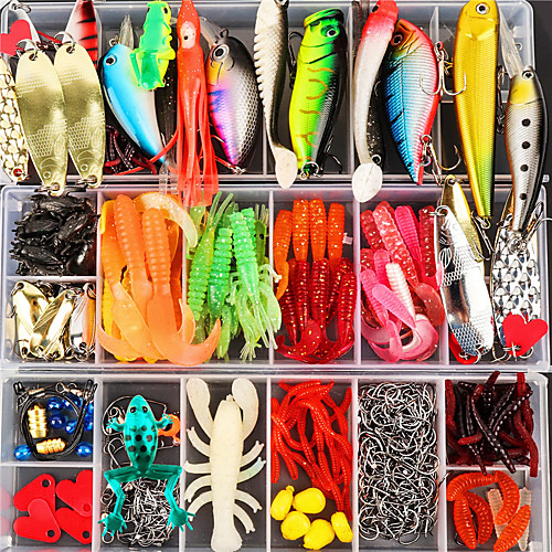 

375 pcs Lure kit Fishing Lures Hard Bait Soft Bait Spoons Minnow Popper Vibration / VIB Craws / Shrimp lifelike 3D Eyes Bass Trout Pike Freshwater and Saltwater