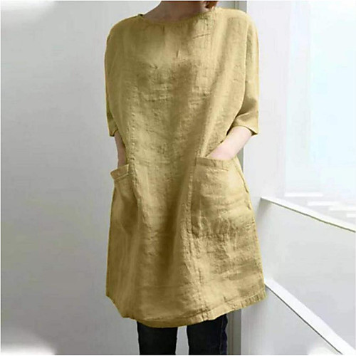 

Women's Shirt Dress Knee Length Dress Yellow White Red Apricot Dark Blue Long Sleeve Solid Color Spring Summer Casual / Daily 2021 S M L XL XXL XXXL 4XL 5XL