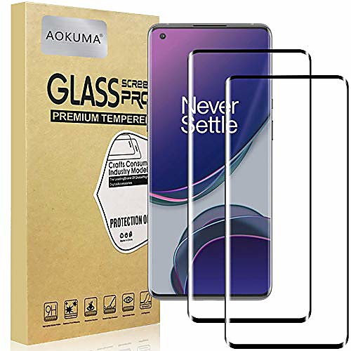 

aokuma for oneplus 9 pro bulletproof glass, [2 pieces] glass compatible with oneplus 9 pro protective film, premium glass film with 9h hardness, anti-scratch, shatterproof, anti-bubbles (black edge)
