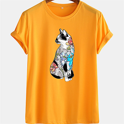 

Men's Unisex Tee T shirt Hot Stamping Cat Graphic Prints Plus Size Short Sleeve Casual Tops 100% Cotton Basic Designer Big and Tall White Blue Yellow