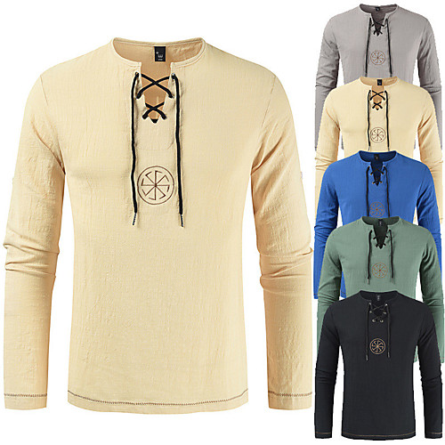 

Men's Shirt Solid Colored Drawstring Long Sleeve Casual Tops Casual Fashion Breathable Comfortable Black Khaki Green