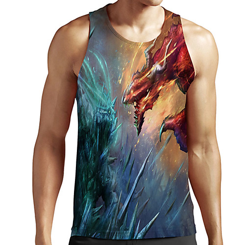 

Men's Unisex Tank Top Undershirt 3D Print Graphic Prints Dinosaur Plus Size Print Sleeveless Casual Tops Basic Designer Big and Tall Dusty Blue