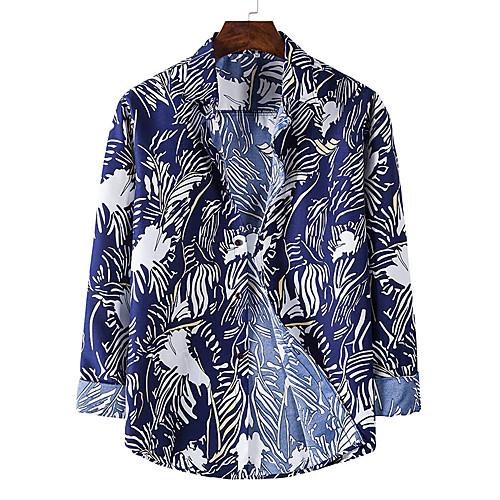 

Men's Shirt Other Prints Graphic Long Sleeve Casual Tops Casual Navy Blue