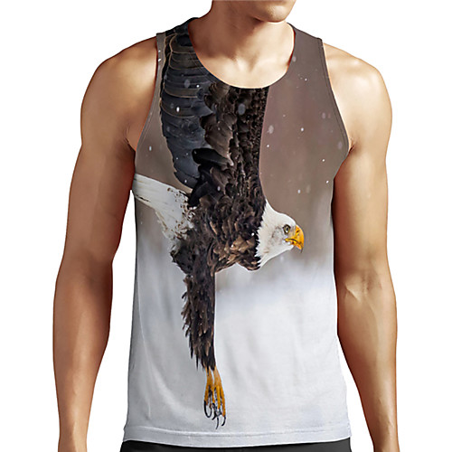 

Men's Unisex Tank Top Undershirt 3D Print Graphic Prints Eagle Animal Plus Size Print Sleeveless Casual Tops Basic Designer Big and Tall Coffee