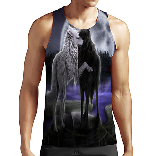 

Men's Unisex Tank Top Undershirt 3D Print Graphic Prints Wolf Plus Size Print Sleeveless Casual Tops Basic Designer Big and Tall Gray
