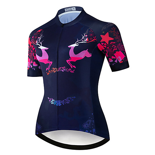 

21Grams Women's Short Sleeve Cycling Jersey Summer Spandex Polyester Dark Navy Stars Deer Bike Jersey Top Mountain Bike MTB Road Bike Cycling Quick Dry Moisture Wicking Breathable Sports Clothing