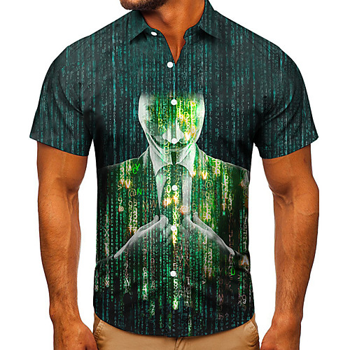 

Men's Shirt 3D Print Graphic Prints Human Button-Down Short Sleeve Street Tops Casual Fashion Classic Breathable Blue