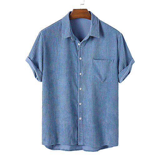 

Men's Shirt Plain Button-Down Short Sleeve Casual Tops 100% Cotton Lightweight Casual Fashion Breathable Blue Blushing Pink Green
