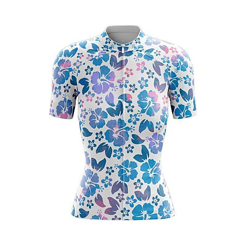 

21Grams Women's Short Sleeve Cycling Jersey Summer Spandex Polyester Blue Floral Botanical Bike Jersey Top Mountain Bike MTB Road Bike Cycling Quick Dry Moisture Wicking Breathable Sports Clothing